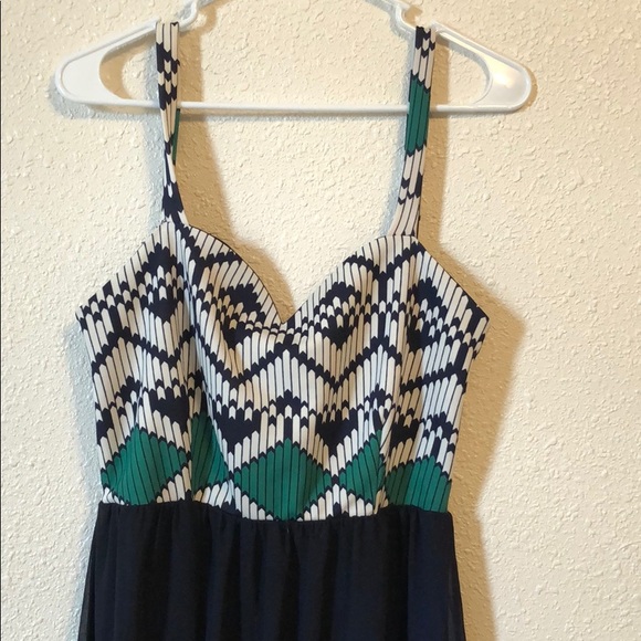 Green, Navy and White Summer Dress - Picture 2 of 4